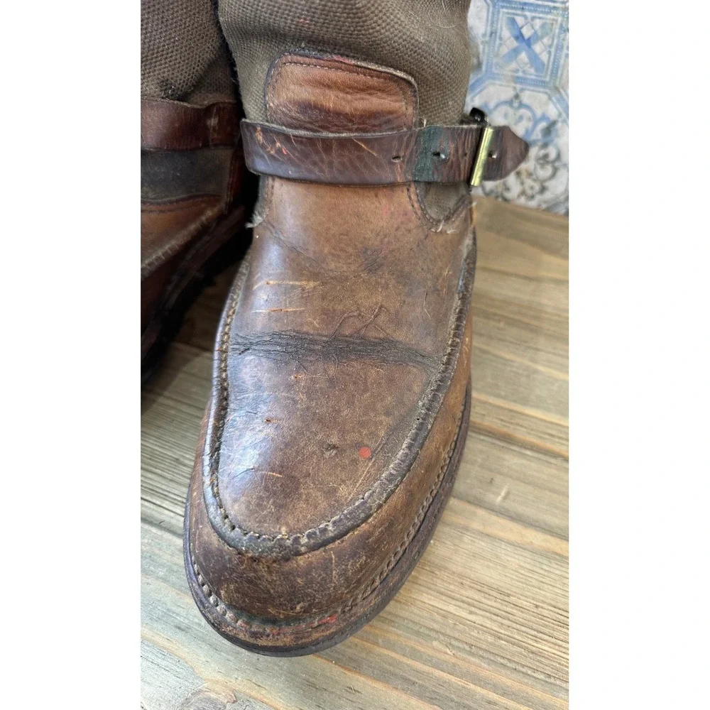 Vintage Chippewa Canvas Leather Tall Hunting Boots Work Mens 9 D Brown